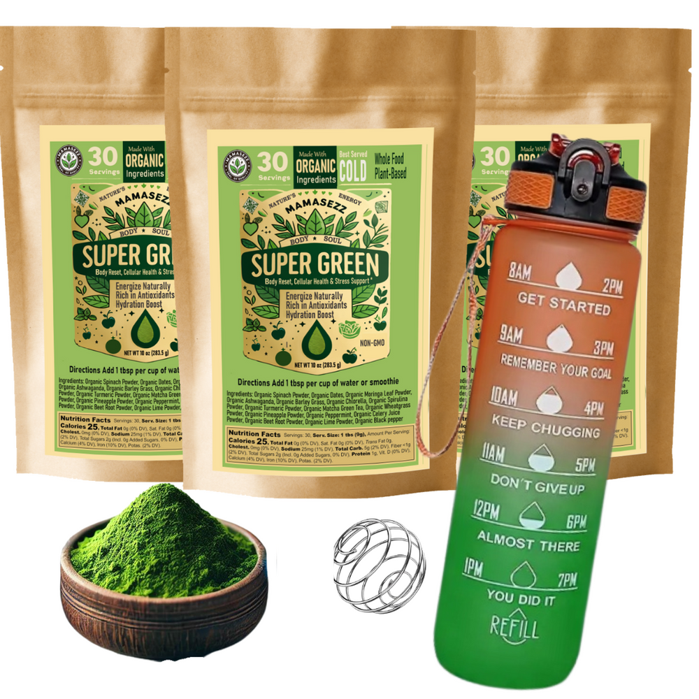 Ultimate Wellness Starter Bundle 90 Day Supply of Super Green, Free 34 Oz Water Bottle, Free Stainless Steel Mixing Ball